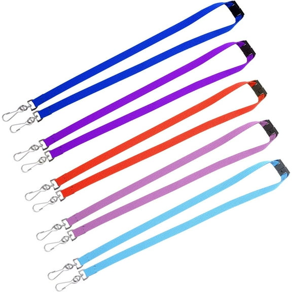 Double Clip Lanyards For Neck, 5 Pack Lanyard With Double Swivel J Hook And Safety Breakaway Buckle For ID Name Tag And Badge Holders - Multicolour