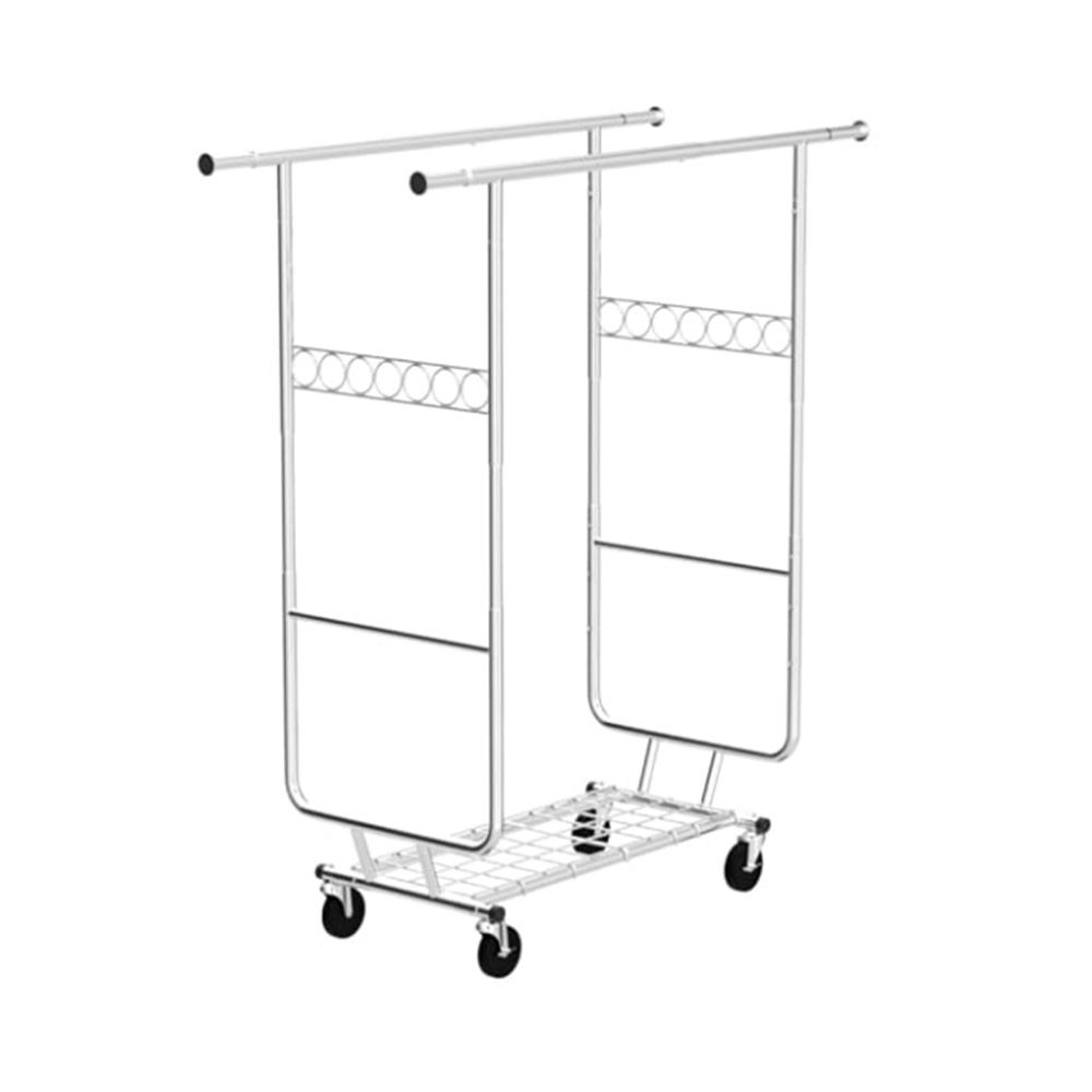 Double Clothing Garment Rack with Shelves, Rolling Clothes Rack on