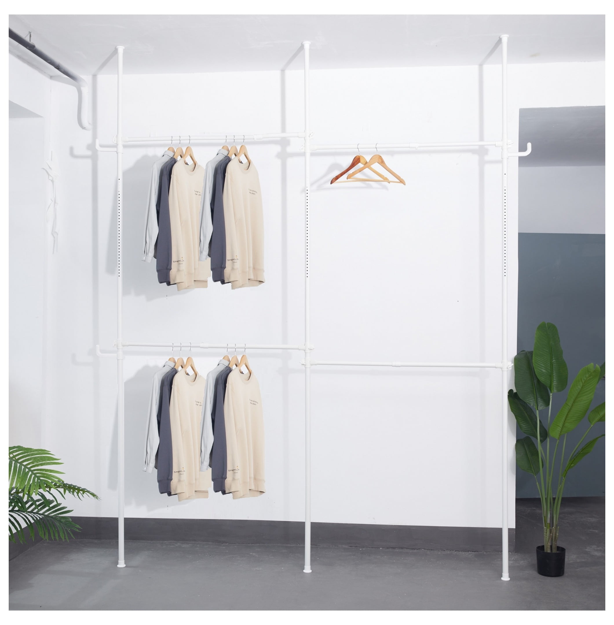 Double Clothing Rack, Adjustable 2-Tier Garment Rack Heavy Duty - White ...