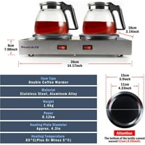 Double Coffee Carafe Warmer, Stainless Steel, 2 Burners Decanter Warmer Plate, US Plug 110V
