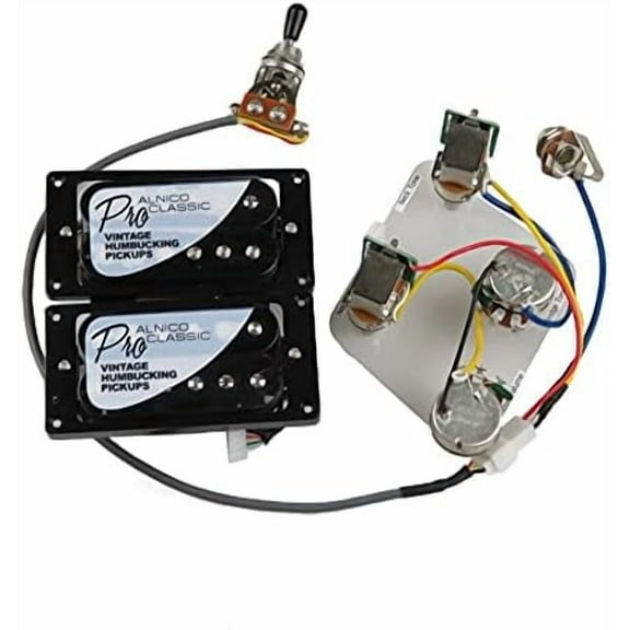 Double Coil Pickup 1 Set Black Alnico 5 Humbucker Pickups ProBucker Push/Pull Wiring Harness Electric Guitar Pickups for Gibson Epiphone Pickups (Color : Black BK Frame)$$Music