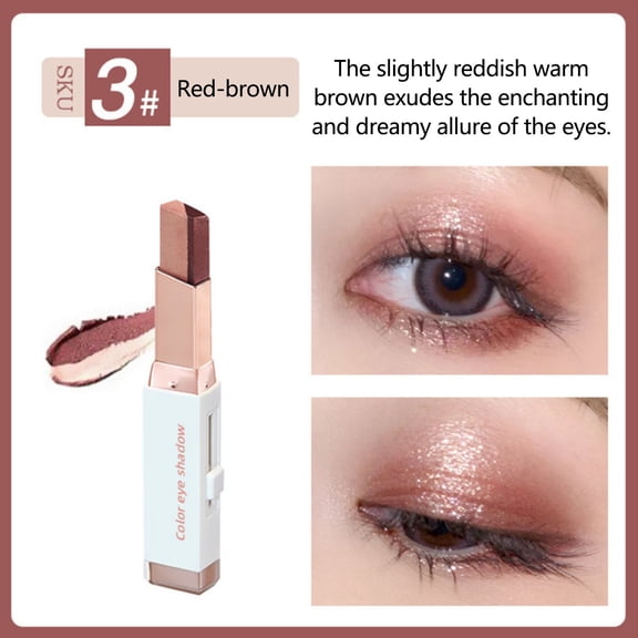Double Color Eyeshadow Stick 2 in 1 Gradient Shimmer Eye Shadow - Long Lasting Waterproof Cream Eyeshadow Pencil for Natural Smokey Eye Makeup - Easy Blend Eye Stick for Women Salon Party Wedding