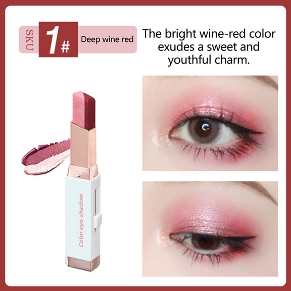 Double Color Eyeshadow Stick 2 in 1 Gradient Shimmer Eye Shadow - Long Lasting Waterproof Cream Eyeshadow Pencil for Natural Smokey Eye Makeup - Easy Blend Eye Stick for Women Salon Party Wedding