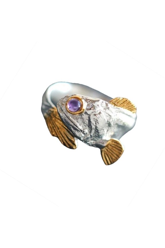 Double Color Fish Shaped Adjustable Rings Sizeable Alloy Accessory For Fashionable Outfit Styling
