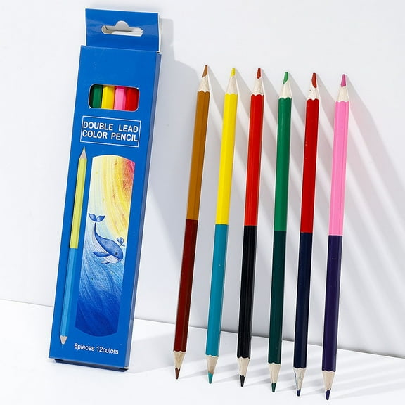 Double Color Lead Pencils Set | Dual-Ended Art Drawing Pencils | 12 Oily Brilliant Colors in 6 Pencils | Smooth Oil-Based Cores | Professional Artist Supplies for Sketching, Coloring | Durable Design