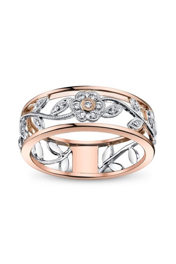 Double Color Plating Shining Zircon Flower Hollow Ring