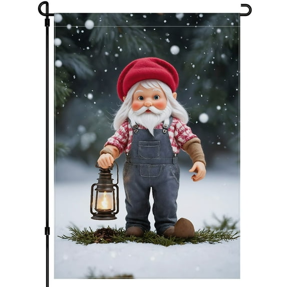 Double-Colored Winter Holiday Winter Large Garden Flag Cartoon Little Gnome Versatile Porch Flags Durable Washable Outdoor Garden Flag, Deco for Balcony Garden (28x40 Inches)