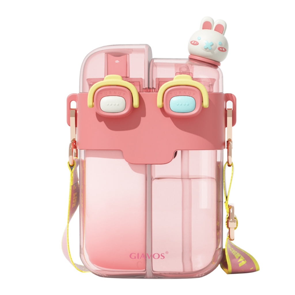 Double-Compartment Drinking Bottle with Straw Cartoon Straw Cup Perfect ...