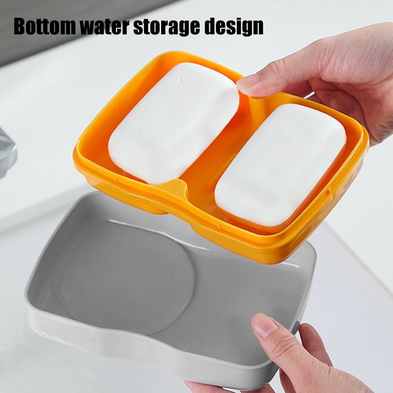 Double Compartment Plastic Soap Box, Soap Dish, Soap Holder with Lid, Leakproof Drainage Travel Bar Soap Case, Gray