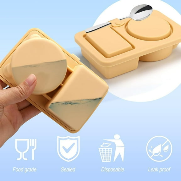 Double Compartment Snack Box Mini Camping Bento Container Seasoning Dispenser With Lid Compartment C