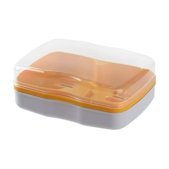 Double Compartment Soap Dish with Lid - Drainage Soap Holder for Bathroom and Kitchen - Waterproof Soap Saver with Removable Tray ( Gray )