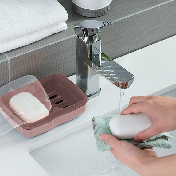 Double Compartment Soap Holder with Lid | Leak-Proof Travel Soap Case | Automatic Drainage Tray for Bathroom, Gym & Camping | Blue, Gray, Pink | 1-Piece