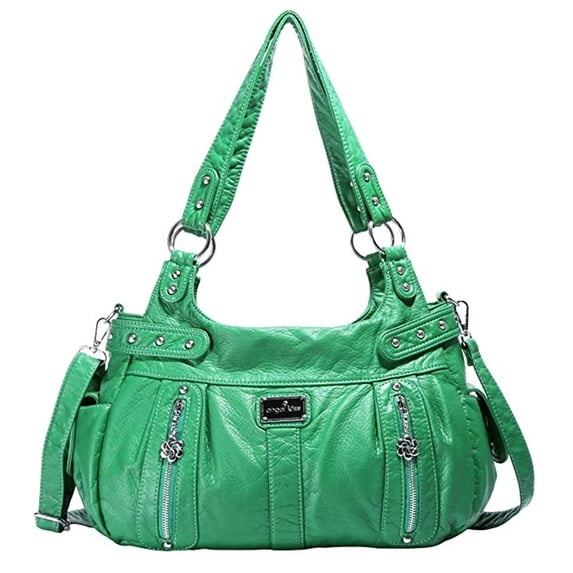 Double Compartments Washed Leather Purse Soft Leather Shoulder Bag Crossbody Bag Green