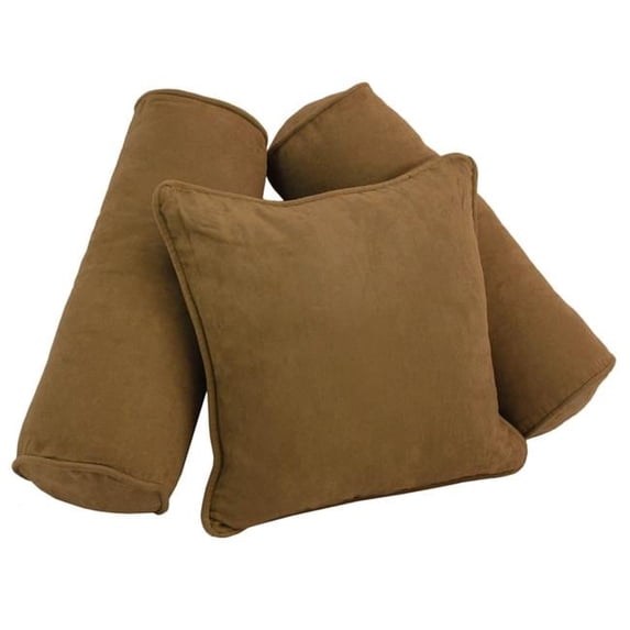Double-Corded Solid Microsuede Throw Pillows with Inserts, Saddle Brown - Set of 3