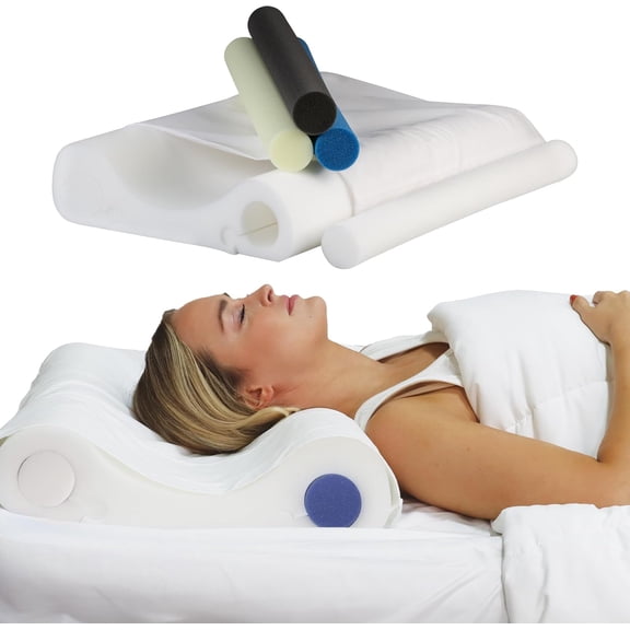 Double Core Select Cervical Pillow Orthopedic Neck Support with 4 Adjustable Rolls for Pain Relief, Alignment & Posture Contoured for Side & Back Sleepers
