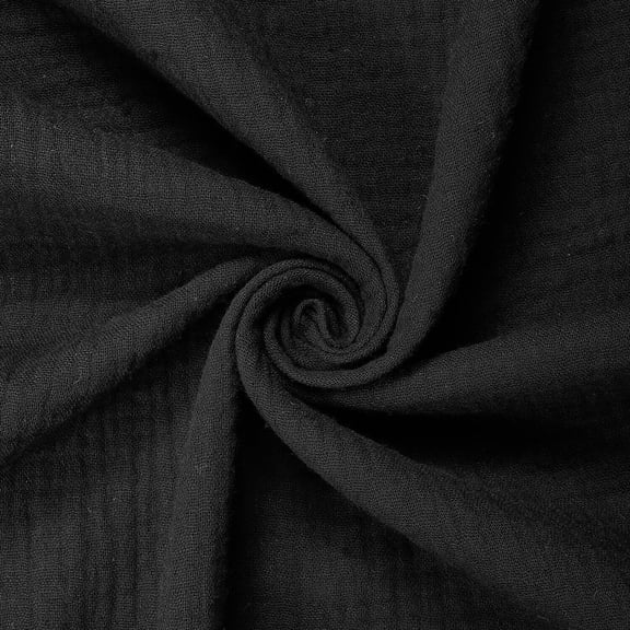 Double Cotton Gauze Hypoallergenic Lightweight Leno Crinkle Fabric By The Yard - For Sewing Apparel, Accessories, & Décor - Black (1 Yard)