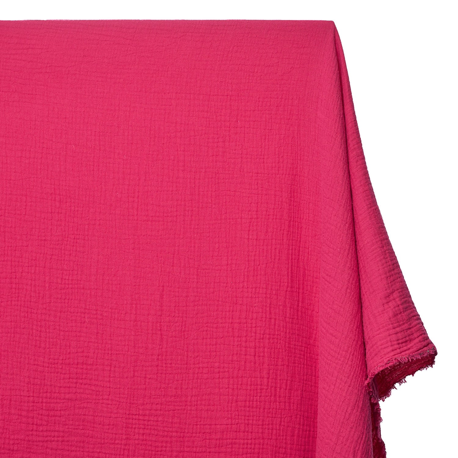Double Cotton Gauze Fabric Woven Sheer Crinkle Texture Gause Cloth Material By The Yard & Wholesale - Fuchsia (1 Yard)