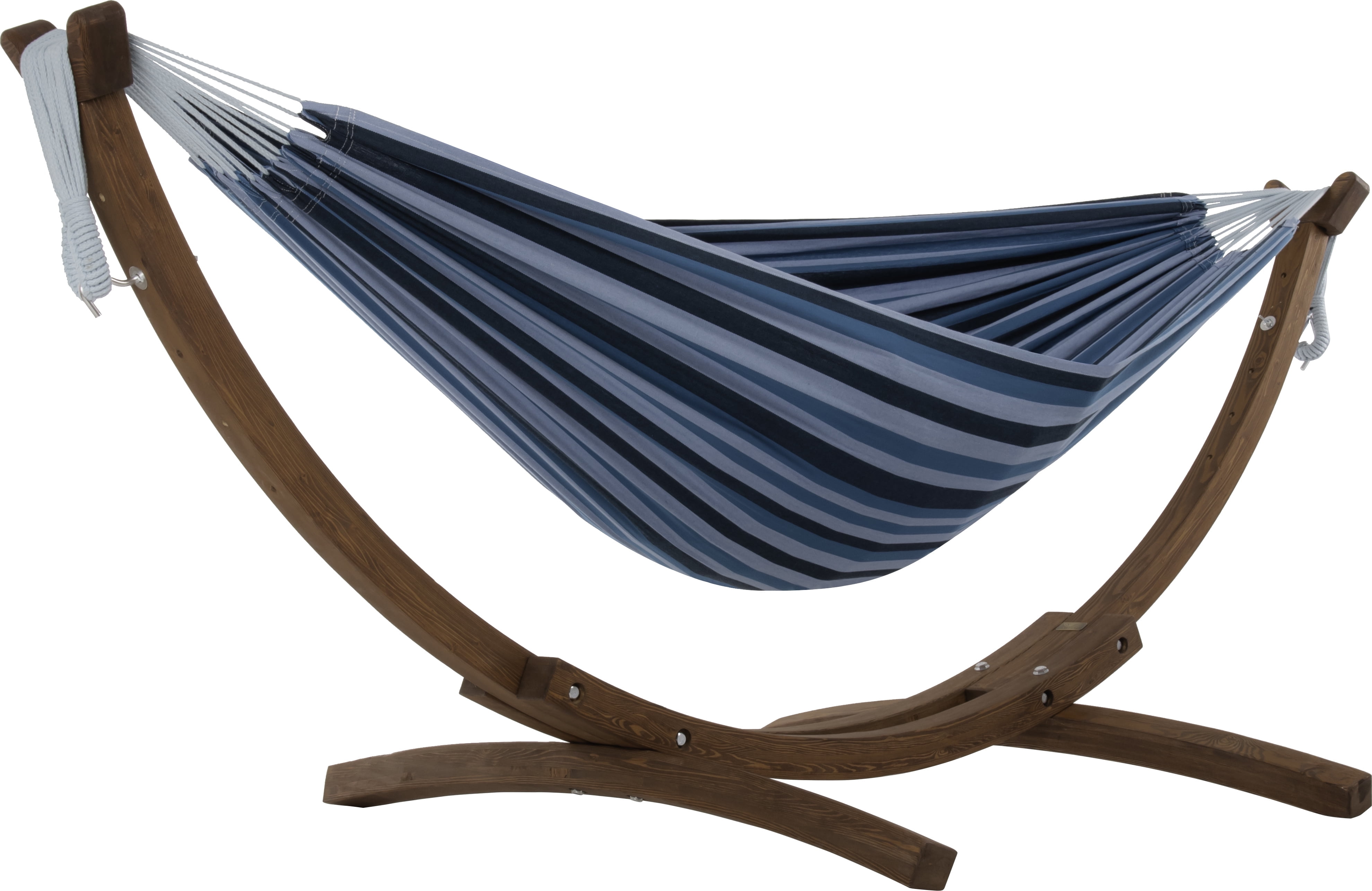 Blue Lagoon Double Cotton Hammock with Solid Pine Arc Stand