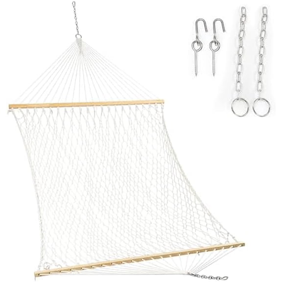 Double Cotton Rope Hammock with Hardwood Spreader Bars  Heavy-Duty 2-Person Outdoor Hammock for Patio, Backyard, Porch, Camping & Garden, 134 x 54, 400 lb Capacity$$Garden & Patio