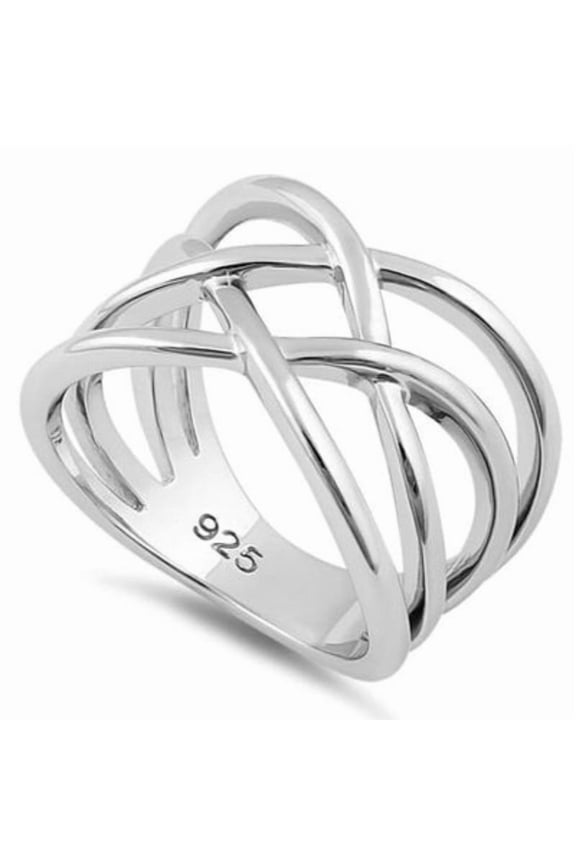 Double Criss Cross Ring 925 Sterling Silver Crossover Interwoven Unisex Band
