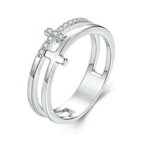 Double Cross Moissanite Ring Sterling Silver Jewelry for Women