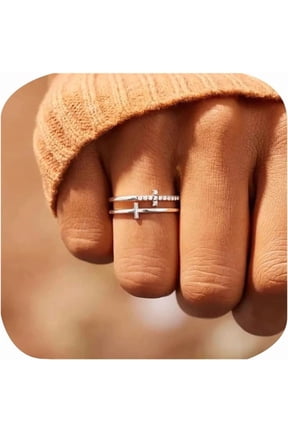 Double Cross Ring 18k Gold Plated Cubic Zirconia Simple Plain Stackable Statement Promise Rings Inspiration Christian Ring Faith Hope Love Cross Religious Ring Gift (Silver 8#)