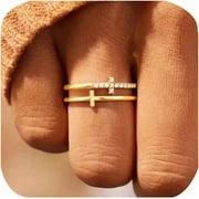 Double Cross Ring 18k Gold Plated Cubic Zirconia Simple Plain Stackable Statement Promise Rings Inspiration Christian Ring Faith Hope Love Cross Religious Ring Gift Silver 8#