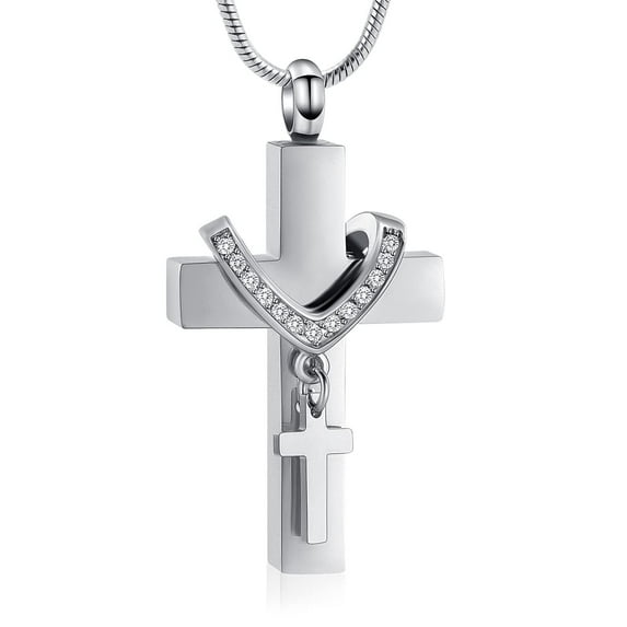 Double Cross Urn Necklace Men's Women's Pendent for Ashes and Chain Necklace for Ashes of Loved One Memory Necklace