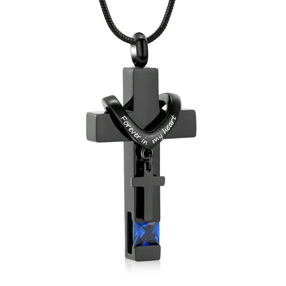 Double Cross Urn Necklaces for Ashes Birthstones Cremation Pendant Urns for Human Ashes Memorial Keepsake Locket Jewelry Memorial Urn Jewelry