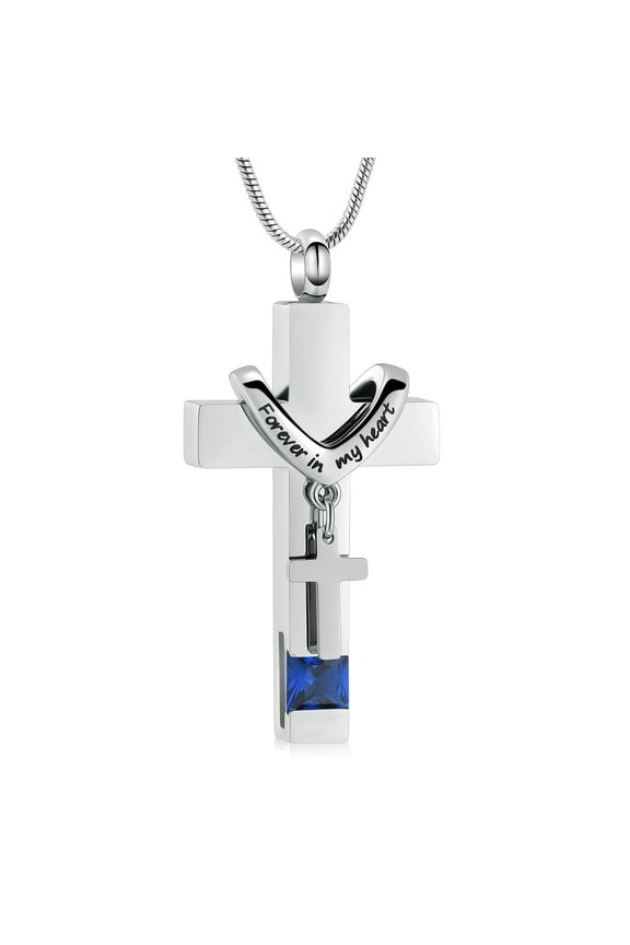 Double Cross Urn Necklaces for Ashes Birthstones Cremation Pendant Urns for Human Ashes Memorial Keepsake Locket Jewelry Memorial Urn Jewelry