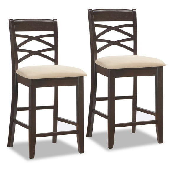 Double Crossback Stool in Wenge and Beige, Set of 2