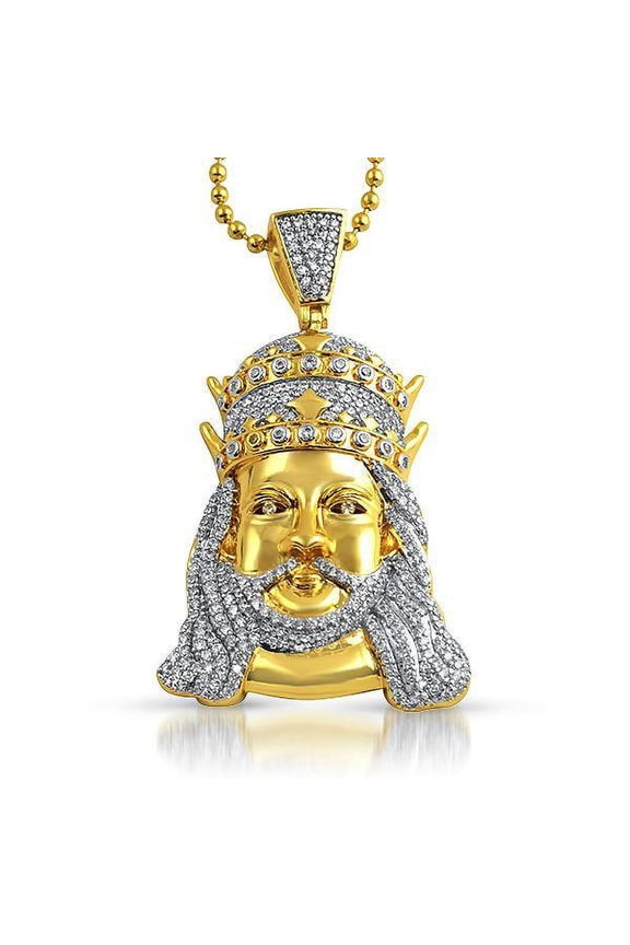 Double Crown Gold Jesus Piece CZ Hip Hop Pendant