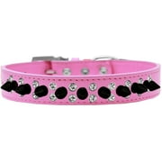 Double Crystal And Black Spikes Dog Collar Size Size 12 Bright Pink