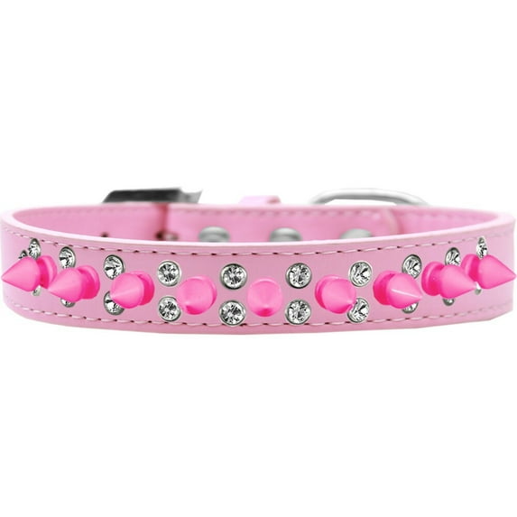 Pet and Dog Spike Collar, "Double Crystal Bright Pink Spikes"
