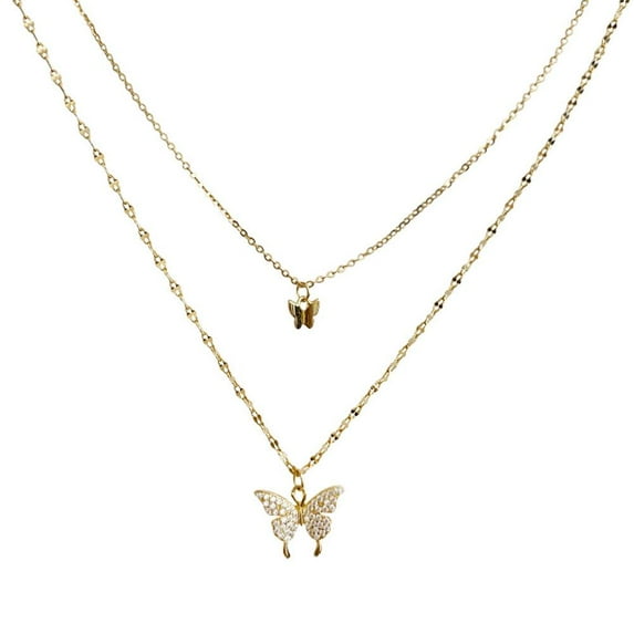 DHliIQQ Double Butterfly Crystal Sterling Silver Chain Necklace BEST Christmas