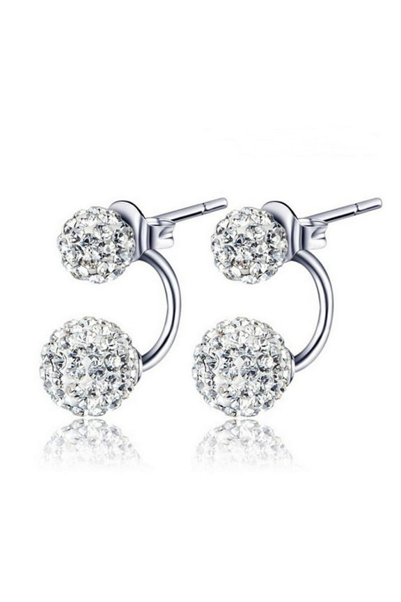 Double Crystal Cubic Zirconia Circle Stud Earrings for Holiday Party, Alloy Material