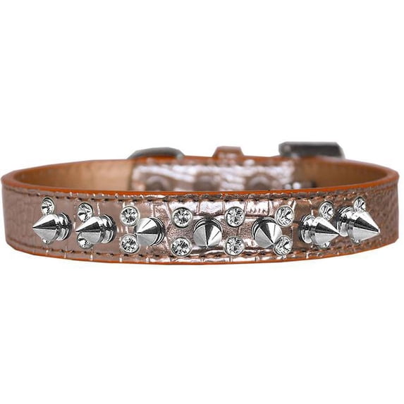 Double Crystal & Spike Croc Dog Collar, Copper - Size 16