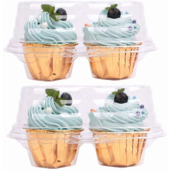 Double Cupcake Container,2 Compartment Cupcake Container - Deep Cupcake Carrier Holder Box - Clear - Stackable - Clamshell Cupcake Container Ideal to Carry Cupcakes or Birthday Party (10)