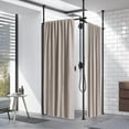 thumbnail image 1 of Double Curtain Divider Stand - 48 to 144 inches Expandable Curtain Rod Room Divider， Damage Free Freestanding Vertical Tension Stand, Black, 1 of 12