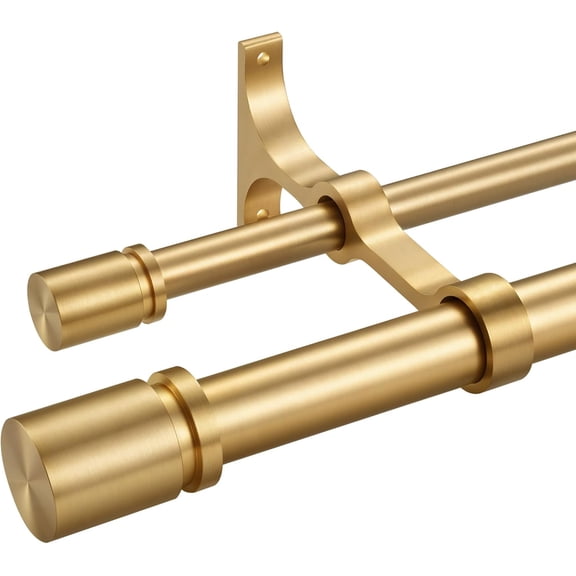 Double Curtain Rod 140 to 164 Inch,1 Inch Heavy Duty Curtain Rods for Windows with Solid Aluminum Cylindrical Finials and Bracket,1’’ Front and 5/8’’ Back Telescoping Double Drapery Rod,Warm Gold
