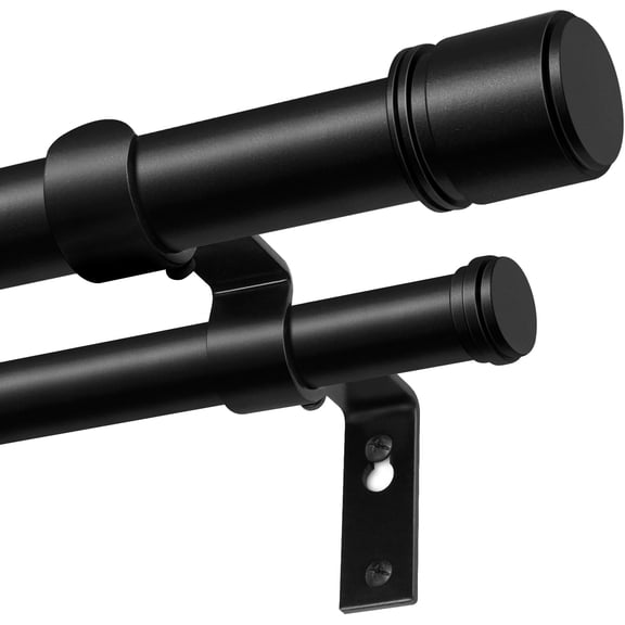 Double Curtain Rod 32 to 86 Inch, 1 Inch Heavy Duty Double Curtain Rods for Windows 20 to 82 Inches(1.7-6.8 ft), Telescoping Drapery Rod with Simple End Finials, Black