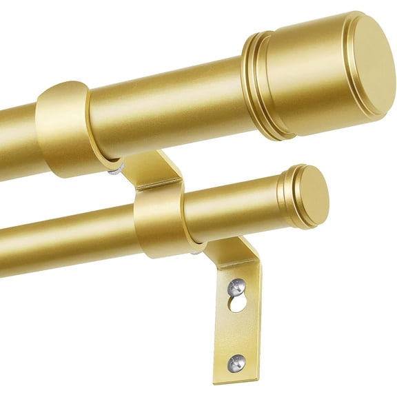 Double Curtain Rod 32 to 86 Inch, 1 Inch Heavy Duty Double Curtain Rods for Windows 20 to 82 Inches(1.7-6.8 ft), Telescoping Drapery Rod with Simple End Finials, Gold
