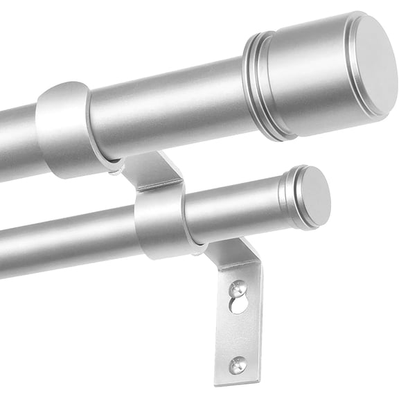 Double Curtain Rod 32 to 86 Inch, 1 Inch Heavy Duty Double Curtain Rods for Windows 20 to 82 Inches(1.7-6.8 ft), Telescoping Drapery Rod with Simple End Finials, Silver