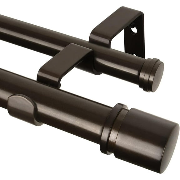 Double Curtain Rod 32 to 86 Inch, 1 Inch Heavy Duty Curtain Rods for Windows, Telescoping Double Drapery Rod with Simple Cap Finials, Bronze