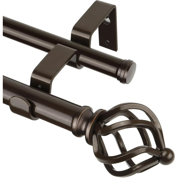 Double Curtain Rod 36 to 72 Inches (3-6 Feet) Antique Bronze Curtain Rods for Windows, 7/8 Inch Telescoping Heavy Duty Drapery Rods with Decorative Twisted Cage Finials