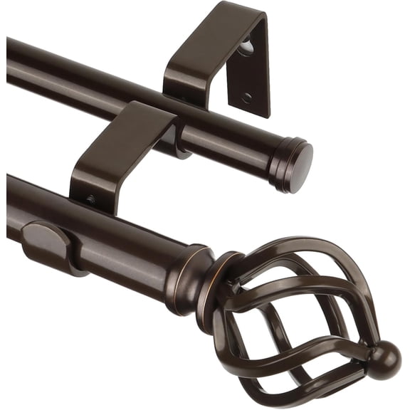 Double Curtain Rod 36 to 72 Inches (3-6 Feet) Antique Bronze Curtain Rods for Windows, 7/8 Inch Telescoping Heavy Duty Drapery Rods with Decorative Twisted Cage Finials