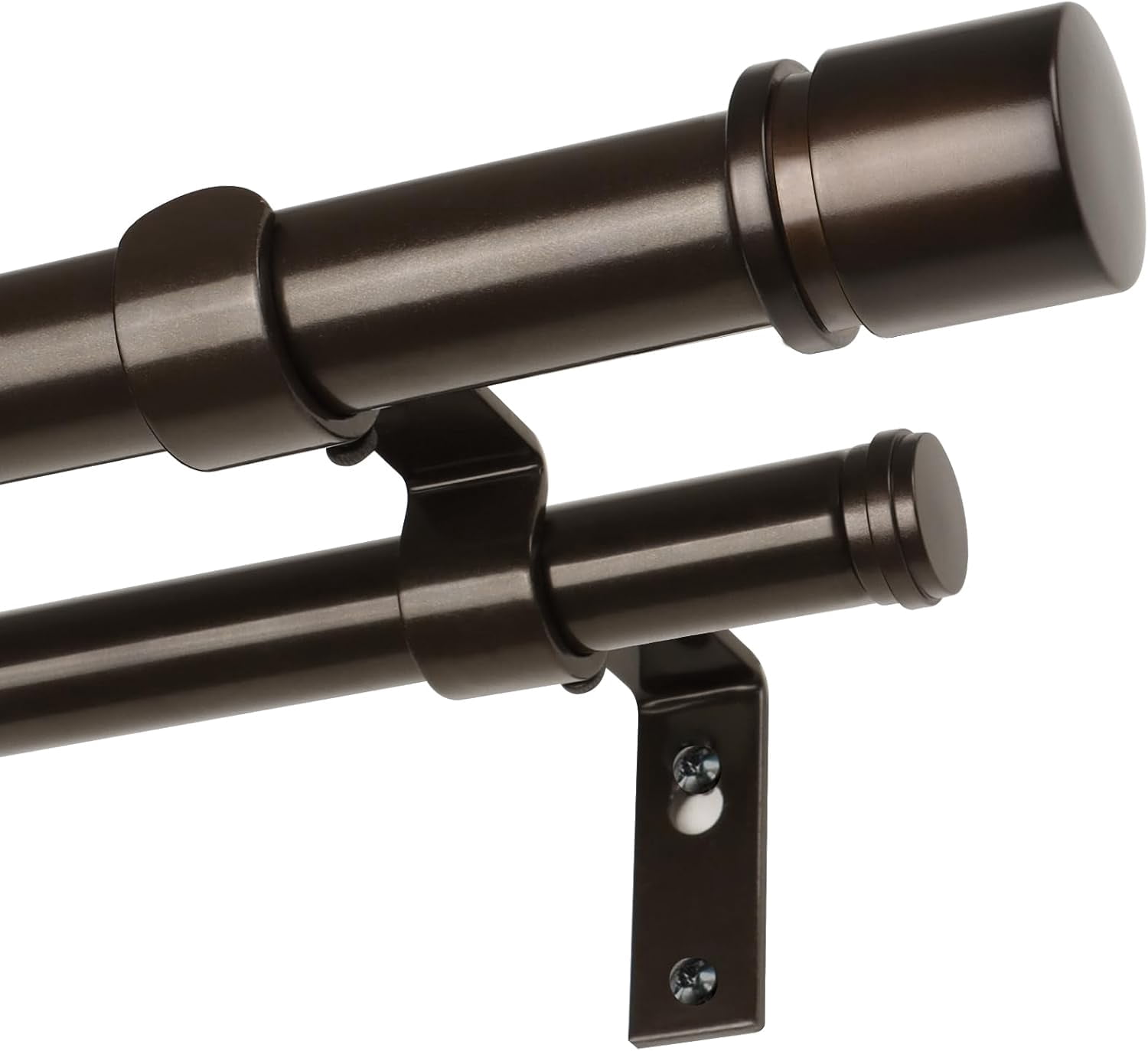 Double Curtain Rod 66 to 120 Inch,  1 Inch Heavy Duty Curtain Rods for Windows, Telescoping Double Drapery Rod with Simple Cap Finials, Bronze