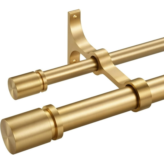 Double Curtain Rod 72 to 144 Inch,1 Inch Heavy Duty Curtain Rods for Windows with Solid Aluminum Cylindrical Finials and Bracket,1’’ Front and 5/8’’ Back Telescoping Double Drapery Rod,Warm Gold