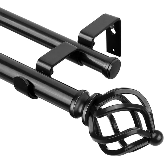 Double Curtain Rod 72 to 144 Inches(6-12 Feet), Black Heavy Duty Curtain Rods for Windows 66 to 120 Inches, 7/8 Inch Drapery Rod with Twisted Cage Finials