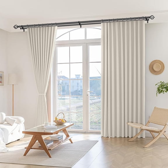 Double Curtain Rod 72 to 144 Inches(6-12 Feet), Black Heavy Duty Curtain Rods for Windows 66 to 120 Inches, 7/8 Inch Drapery Rod with Twisted Cage Finials